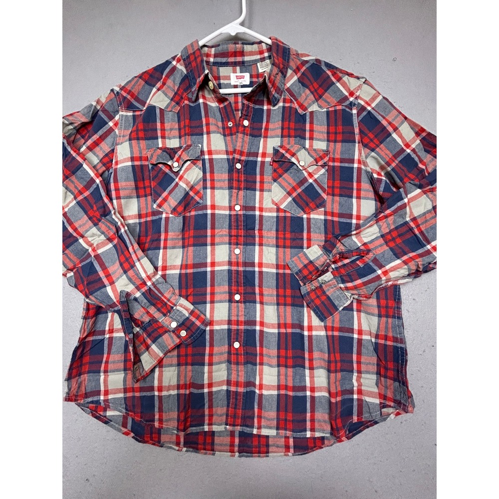 Levis Western Shirt Woven Plaid Red Blue White XXL Mens